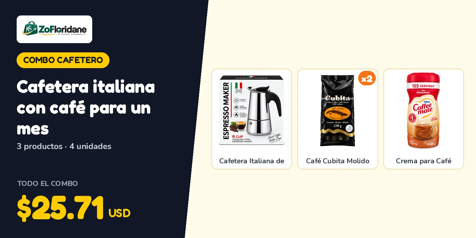 Combo cafetero: Cafetera italiana con café para un mes