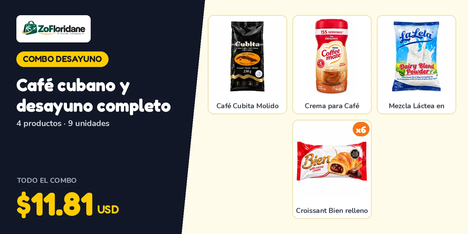Combo desayuno: Café cubano y desayuno completo
