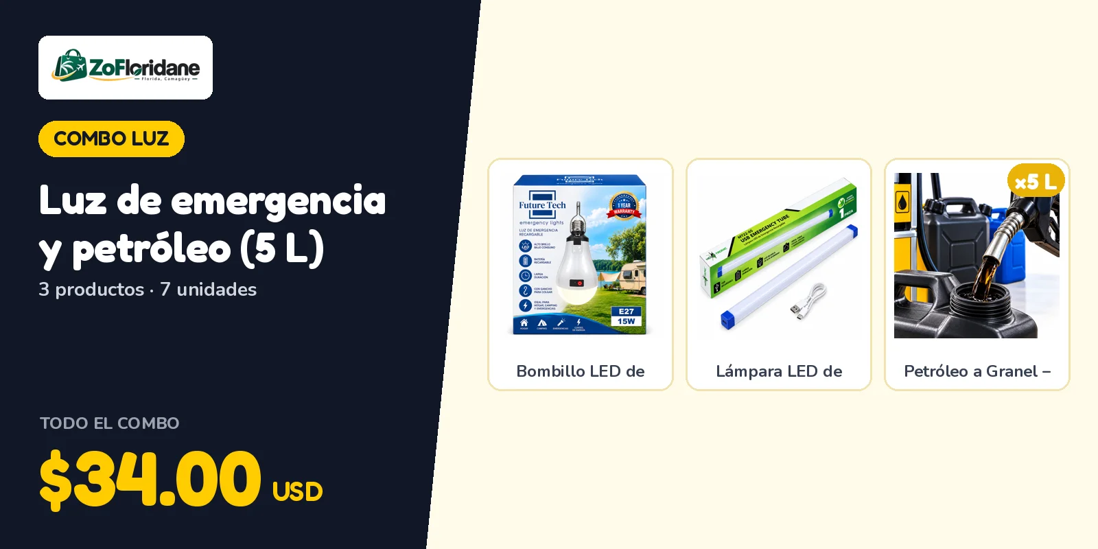 Combo luz: Luz de emergencia y petróleo (5 L)