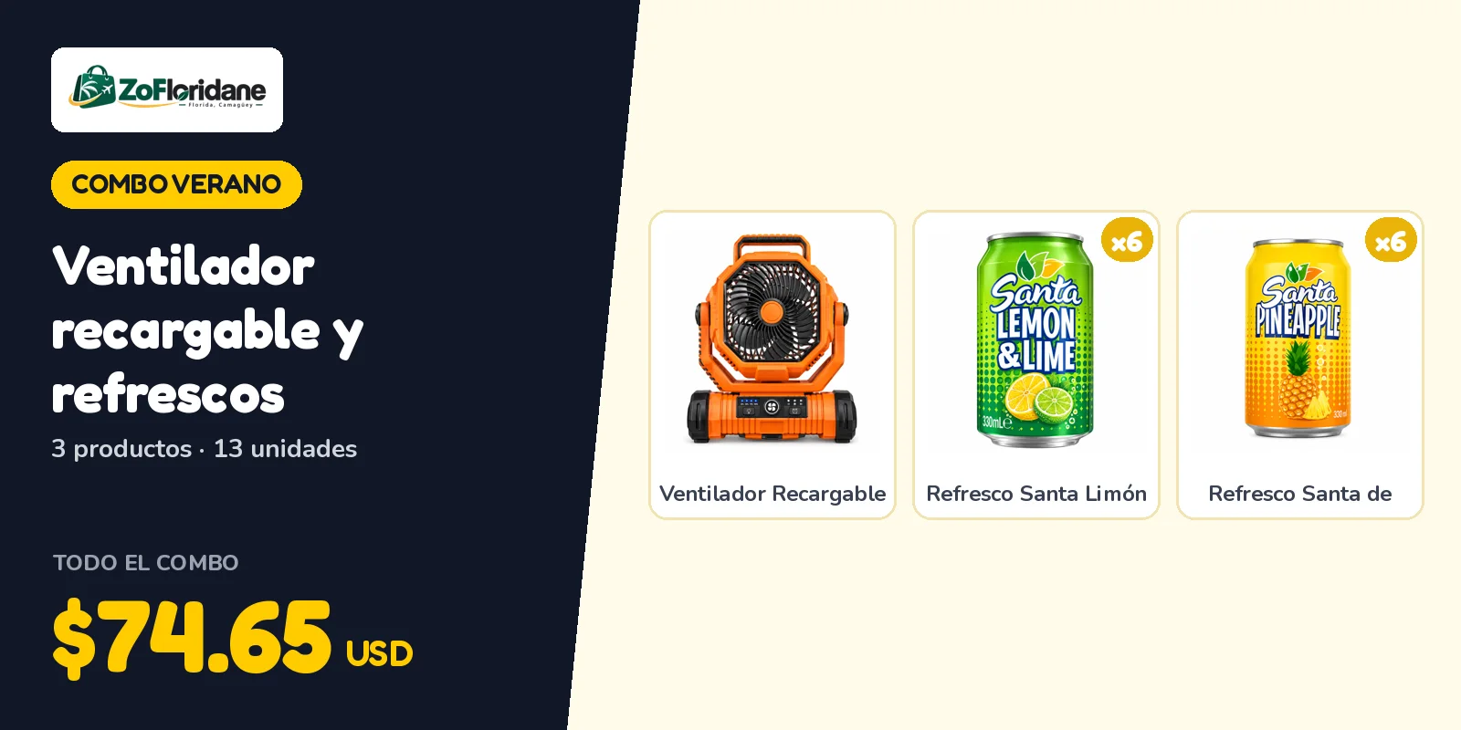 Combo verano: Ventilador recargable y refrescos