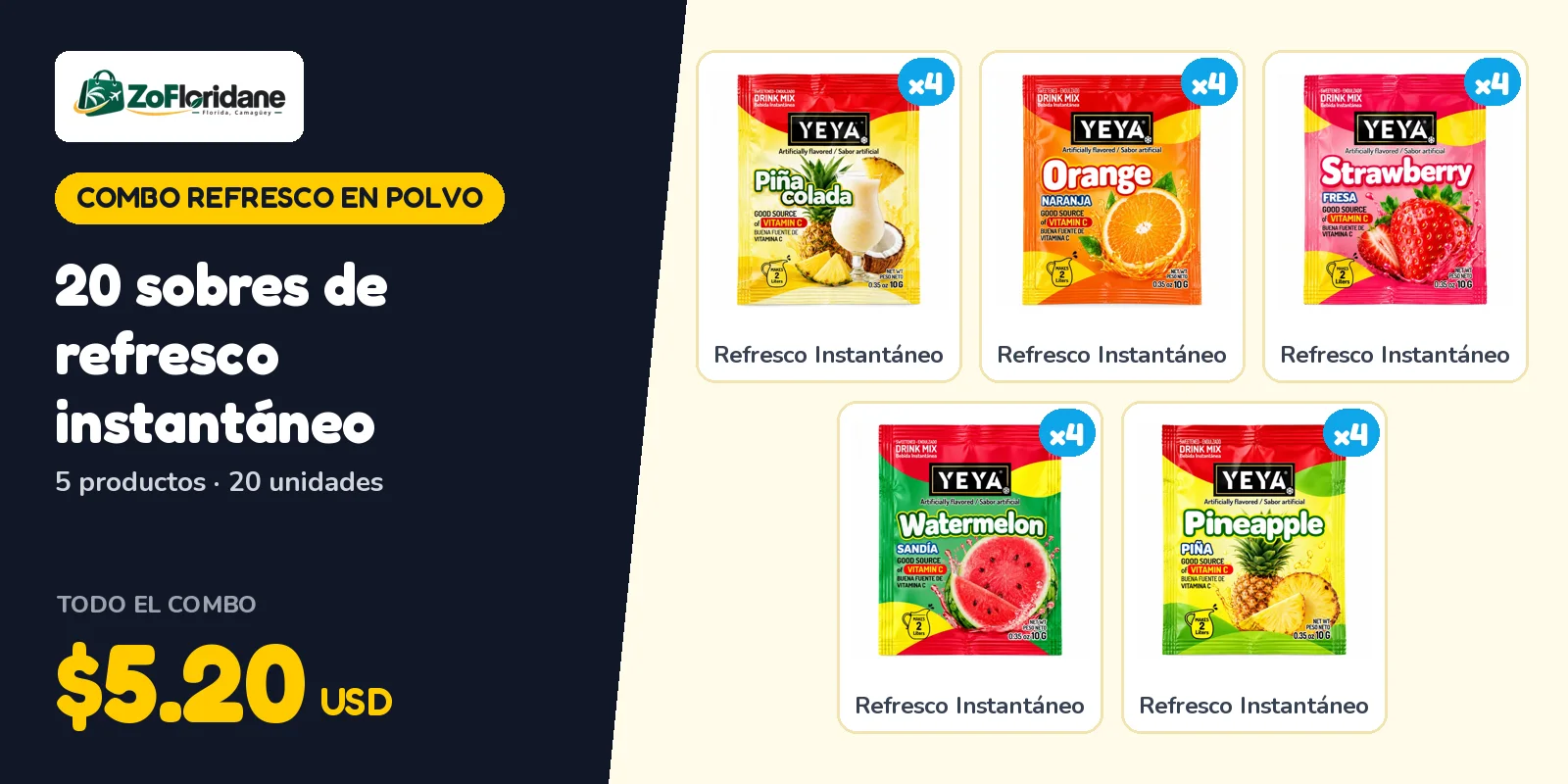 Combo refresco en polvo: 20 sobres de refresco instantáneo