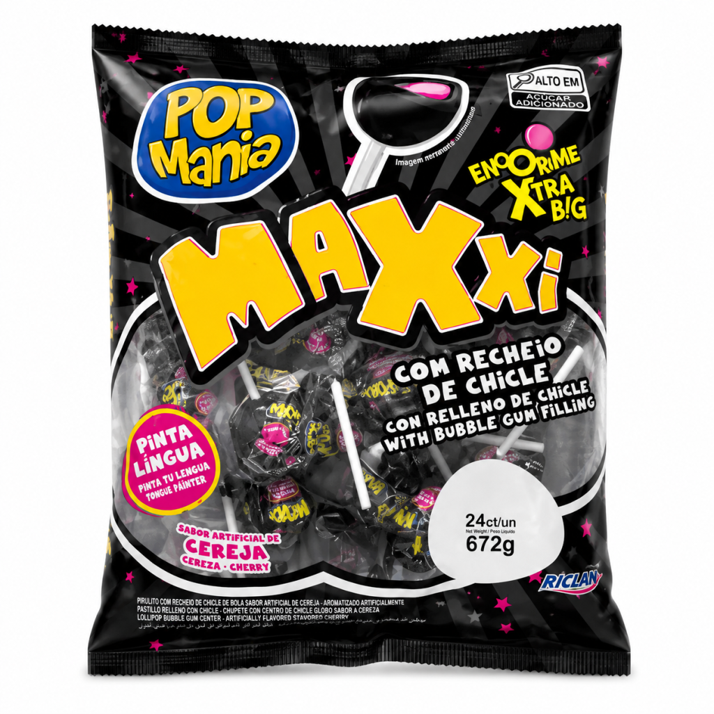 Chupetines Pop Mania MAXXi de Cereza con Relleno de Chicle