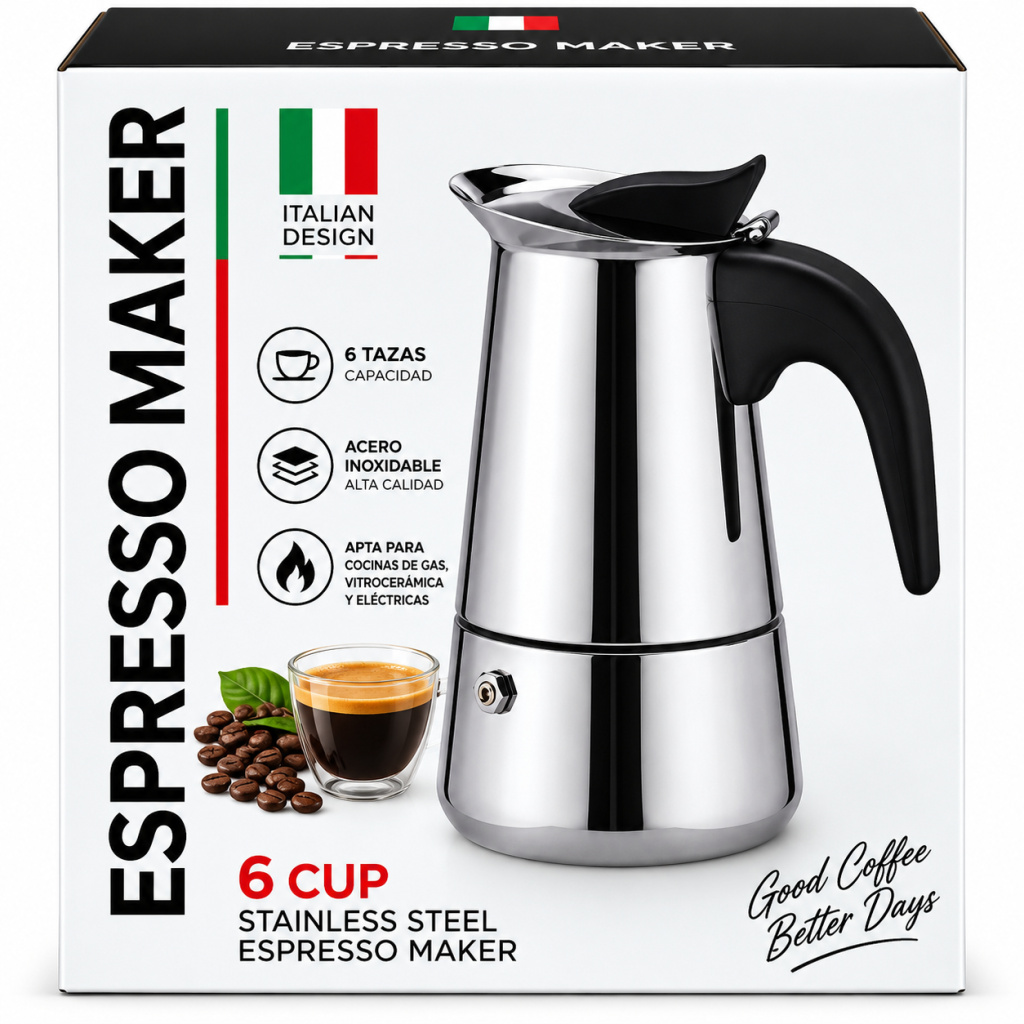 Cafetera Italiana de Acero Inoxidable – 6 Tazas ☕