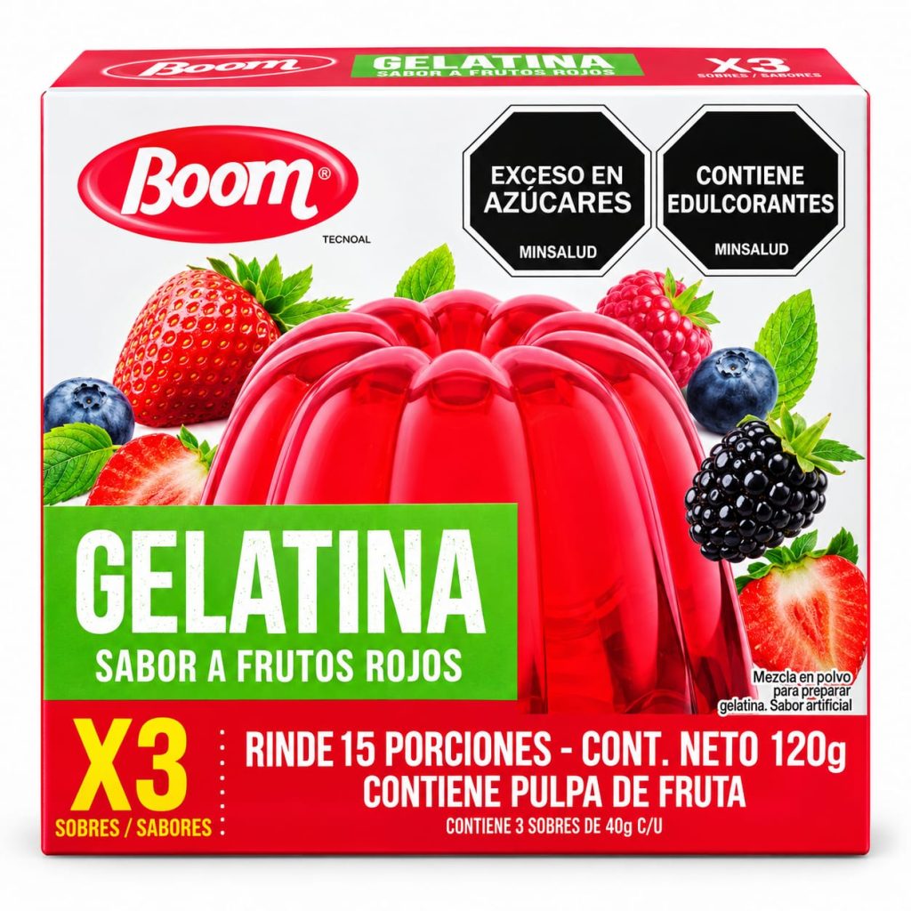 Gelatina Boom sabor Frutos Rojos – 120 g (3 sobres) Categoría: Confituras