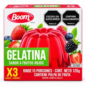 Gelatina Boom sabor Frutos Rojos – 120 g (3 sobres) Categoría: Confituras