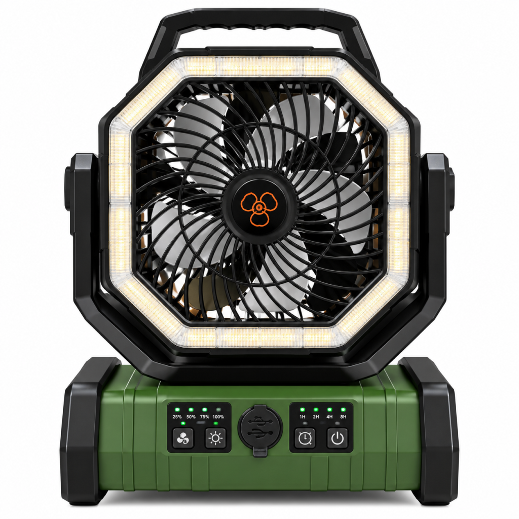 Ventilador Recargable Portátil con Luz LED b Batería Integrada