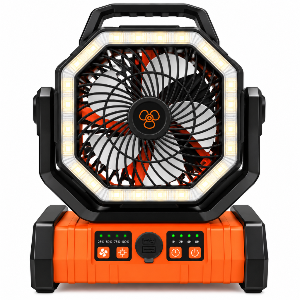 Ventilador Recargable Portátil con Luz LED -Naranja