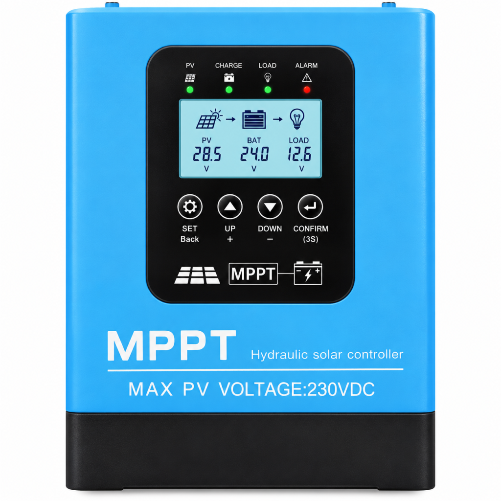 Controlador de carga solar MPPT 230V DC con pantalla LCD