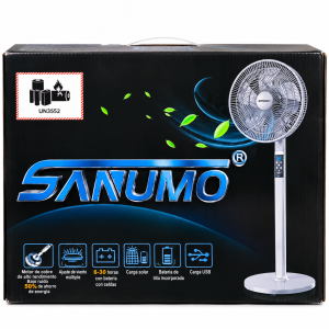 Ventilador de pedestal recargable SANUMO con batería de litio, carga solar y USB