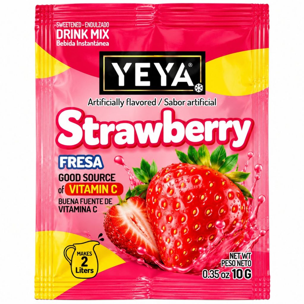 Refresco Instantáneo YEYA Sabor Fresa – Sobre de 10 g (Rinde 2 litros)