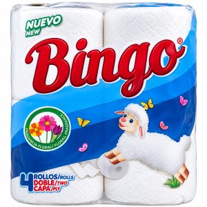 Papel higiénico · Bingo · Doble capa, fragancia floral – Paquete de 4 rollos