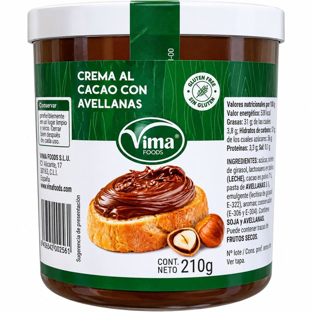 Crema de cacao con avellanas · Vima Foods – 210 g