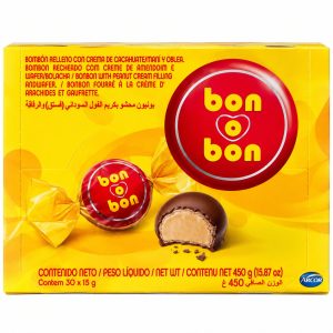 Bombones · Bon o Bon · Relleno de crema de maní y oblea – Caja de 30 unidades (30 x 15 g, 450 g)
