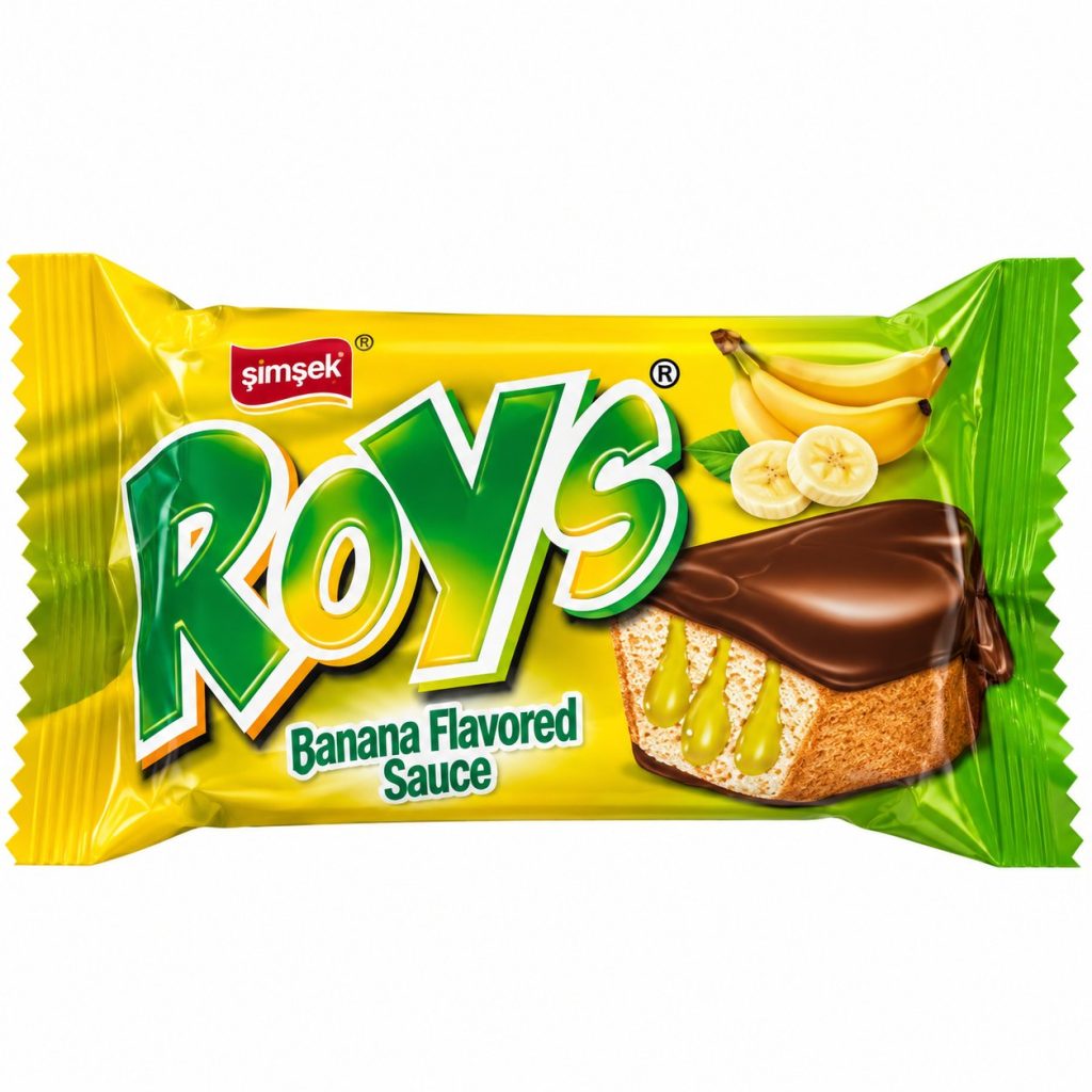 Bizcocho · Roys · Cobertura de chocolate y relleno sabor plátano